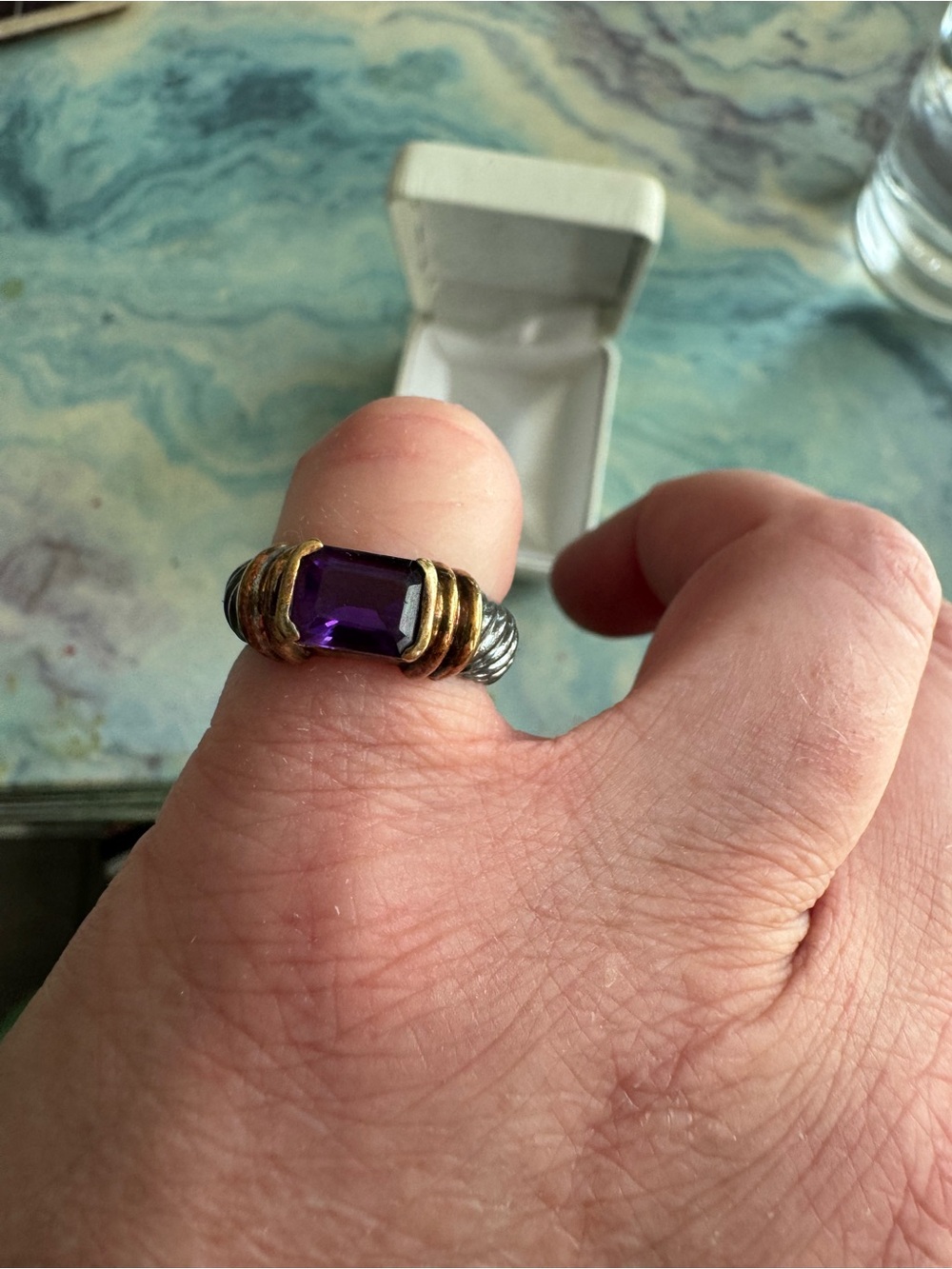 David Yurman Two-Tone Ring with Amethyst Gemstone